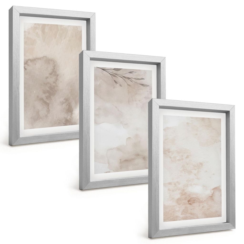 Bilder Set 3-teilig im silbergerahmten Rahmen – Wandbilder 3 Stück – gerahmte Poster für Wohnzimmer, Schlafzimmer und Flur – 20x30 cm – V...