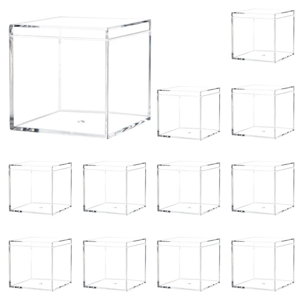 Rangement Bijoux Anti-Poussière en Acrylique - 12 Boîtes Vitrines Claires