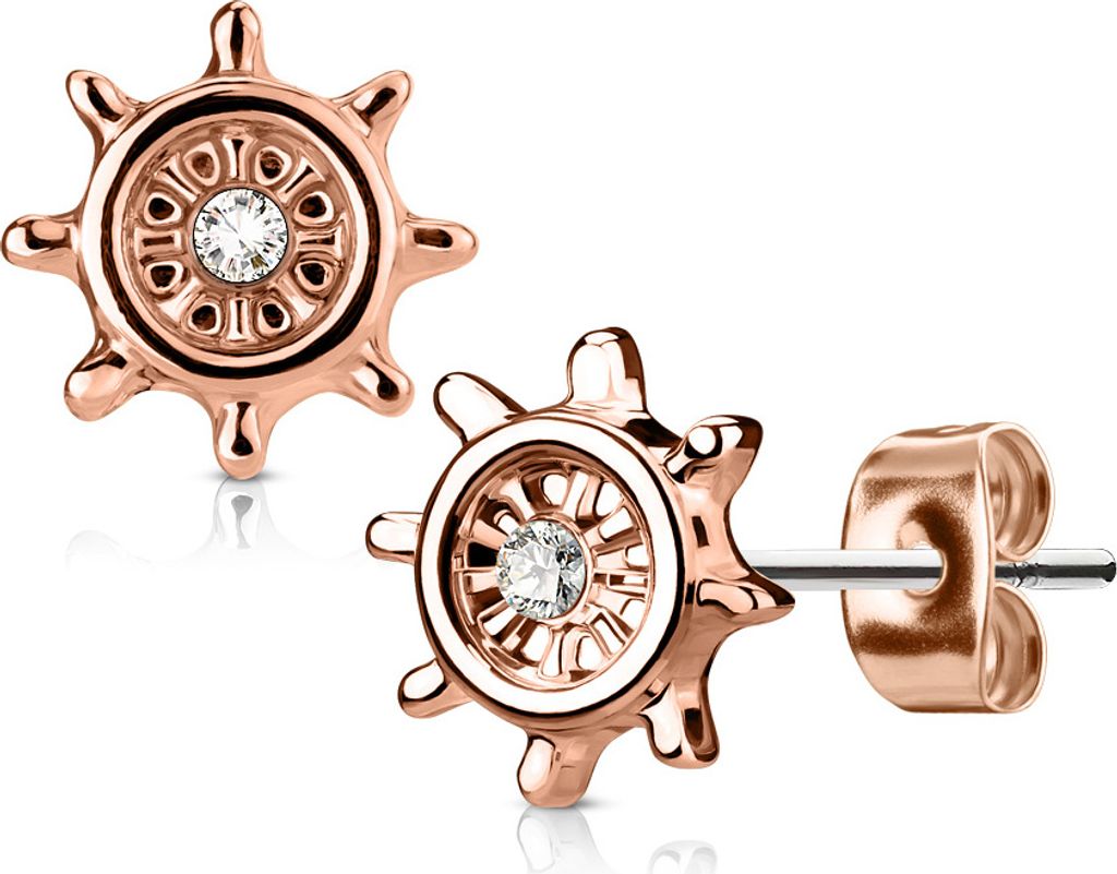 1 Paar Damen Ohrstecker Ohrringe Edelstahl Steuerrad Zirkonia Kristall Autiga rosegold
