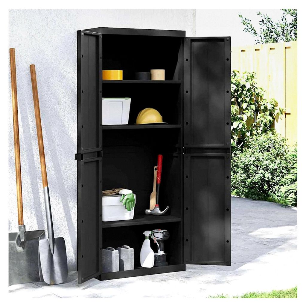 Gartenschrank Schwarz 65x37x165 cm PP - Stauraum für Gartenutensilien, robust und wetterfest - für Balkon, Terrasse und Garten