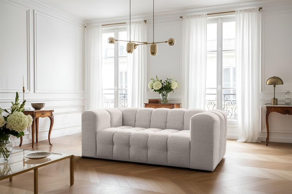 Sofa Designersofa SOLVIE 2-Sitzer in Stoff Moly Creme