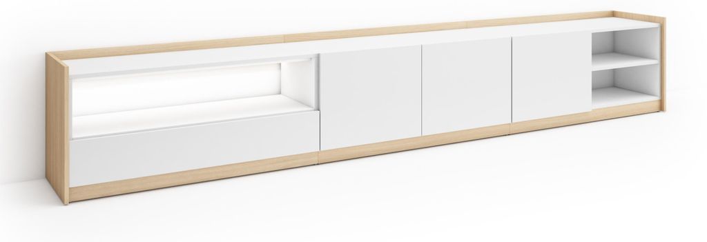 TV-Möbel Holzeffekt weiß und eiche 310x37x50cm mit Led