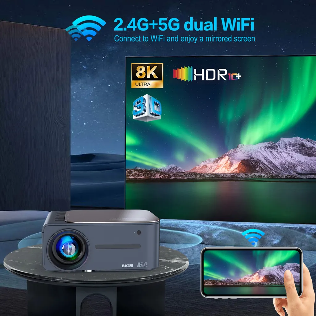 Vidéo-projecteur M8 intelligent HDR WiFi bi-bande et Bluetooth 5.0 - 8