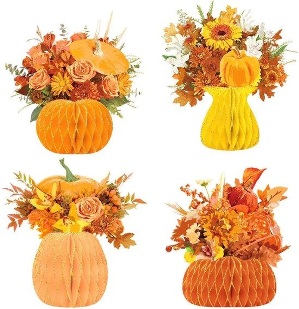 Gobelets citrouille et fleurs pour table de Thanksgiving et Halloween