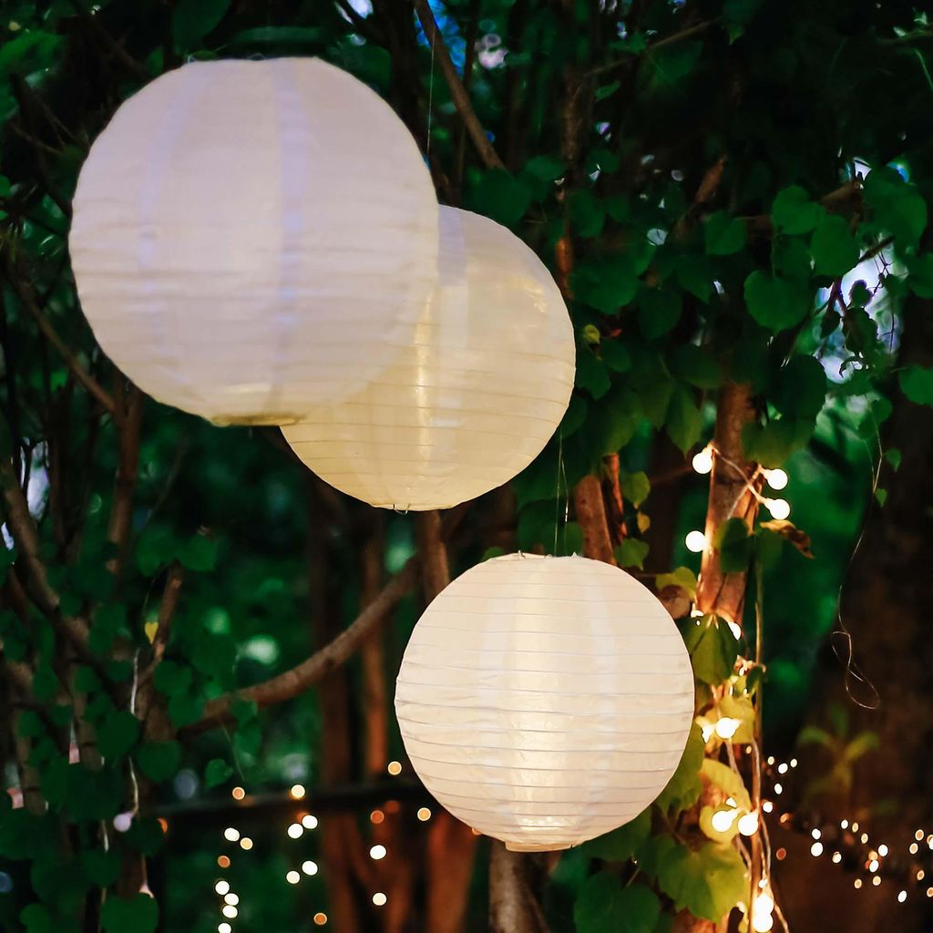 3x30cm Lampions outdoor weiß,3x Batterie LED warmweiß mit Produktbild 