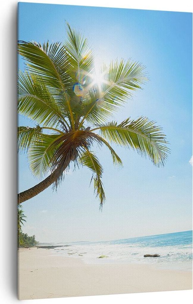 Bild auf Leinwand - Leinwandbild - Einteilig - Strand Palme Meer - 80x120cm - Wand Bild - Wanddeko - Wandbilder - Leinwanddruck - Wanddekoration - ...