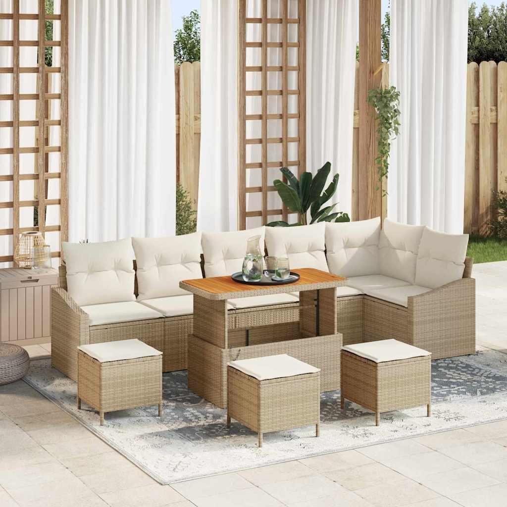 Gartensofa-set mit Kissen mit Speicher 10 pcs Beige Poly Rattan