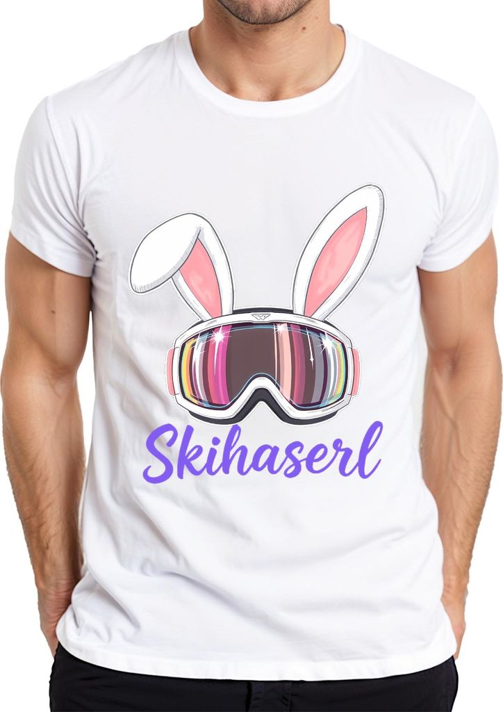 Skihaserl Skifahren Skibrille Bunny Lustig Fasching Karneval Herren T-Shirt, Weiß, S