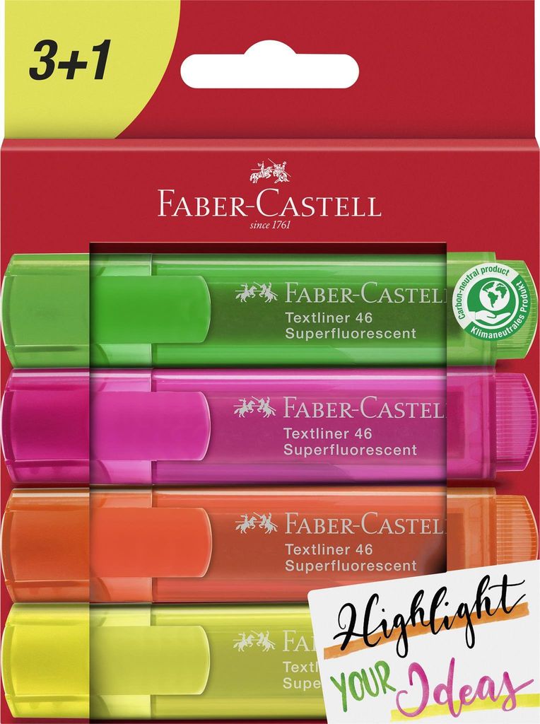 Faber Castell Textmarker TL 46 1-5 mm Superfluor 4er Etui Produktbild 