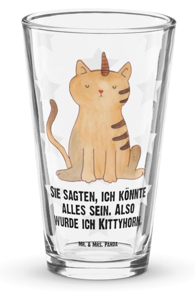 Mr. & Mrs. Panda Cocktailglas Einhorn Katze - Transparent - Geschenk, Trinkglas, Glitzer, Bierglas, Glas, Pint, Tumbler, Unicorn, Katzer, Regenbogen