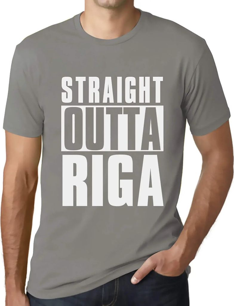 Herren Grafik T-Shirt Straight Outta Riga Öko-Verantwortlich Vintage Jahrgang Kurzarm Lustige Druck Geburtstag Geschenk Mann