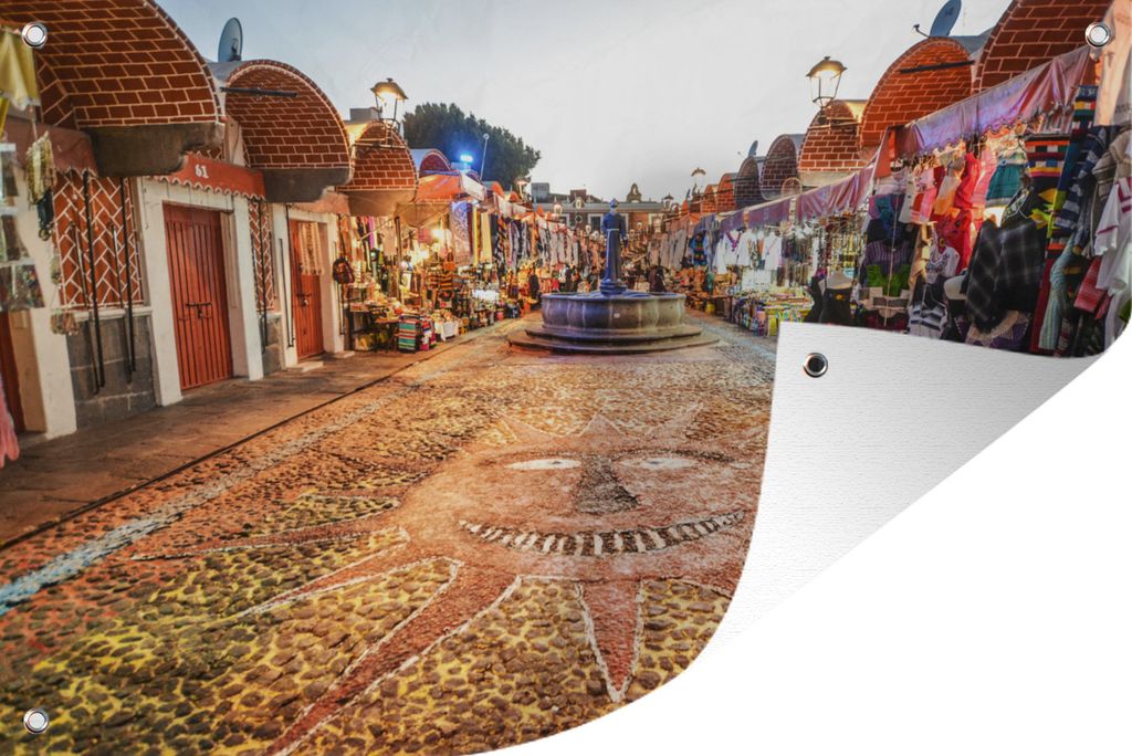 MuchoWow 60x40 cm Outdoor-Poster Gartendeko Sichtschutz Garten Poster für den Garten Markt in der Stadt Puebla in Mexiko