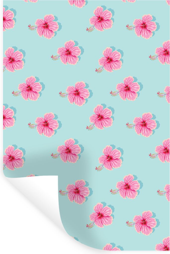 MuchoWow Wandtattoo Wandsticker Wandaufkleber Sommerlich - Blumen - Rosa - Blau 40x60 cm Selbstklebend und Repositionierbar - Wierderverwendbar -...