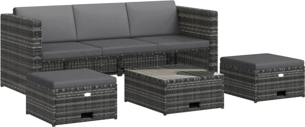 vidaXL 4-tlg. Garten-Lounge-Set mit Auflagen Poly Rattan Grau