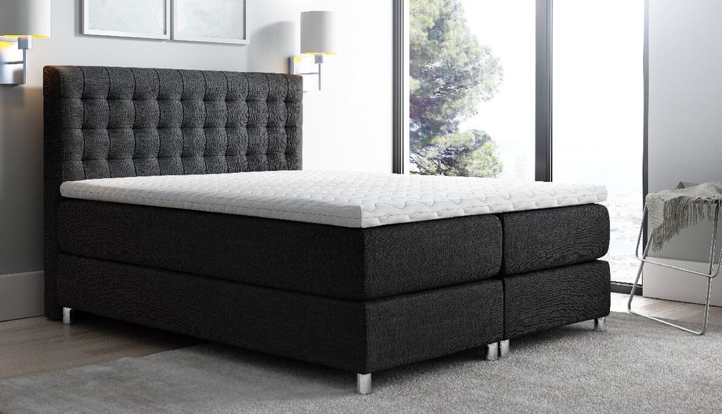 Hohes Polsterbett boxspring Luca schwarz 180 + gratis Topper