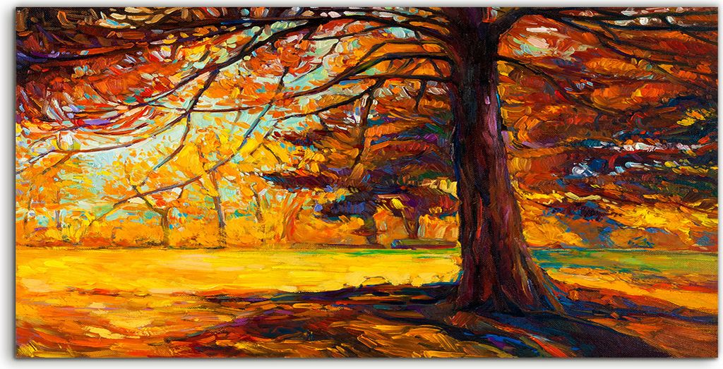 Coloray Spritzschutz aus Glas 120x60 Wandkunst Küchenrückwand Wand Kunst Bild Wald Herbst Baum