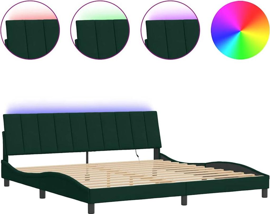 vidaXL Bettgestell mit LED ohne Matratze "Hanko" Dunkelgrün 200x200 cm Samt
