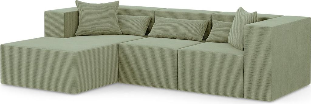 Ecksofa Nova L - 284x180x76cm, Otomane, Sessel, modulares Ecksofa, Links, Olivgrün