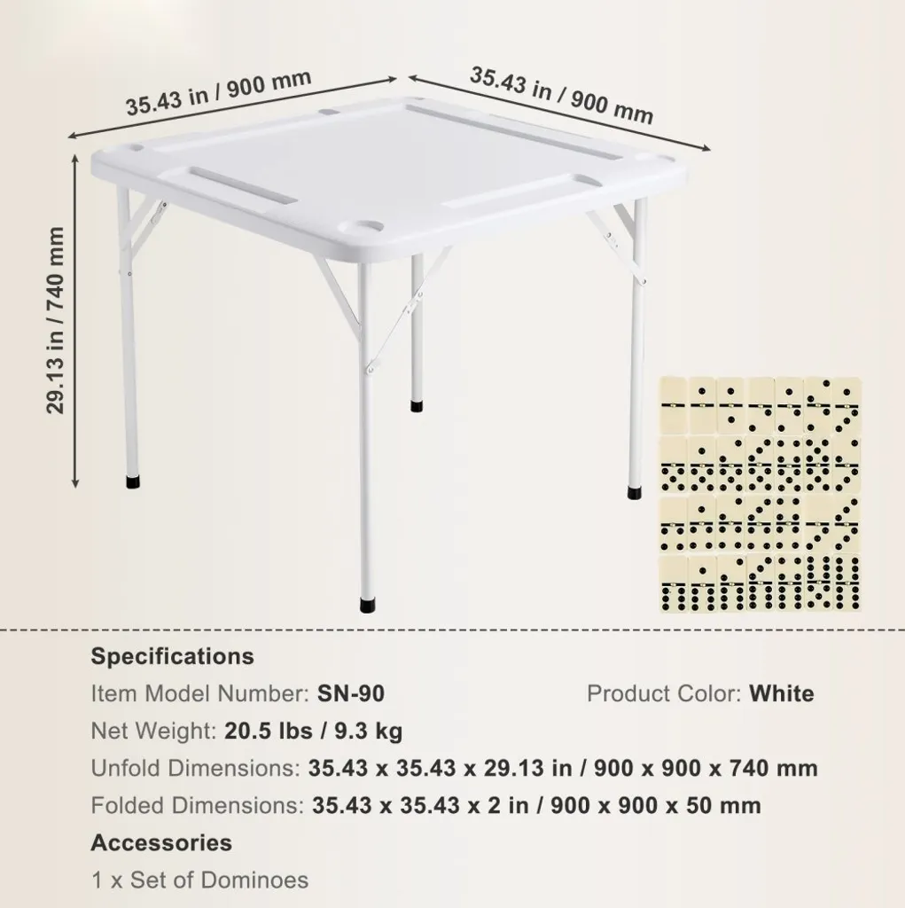 Table mahjong pliante avec compartiments à jetons et porte-boissons - 4p