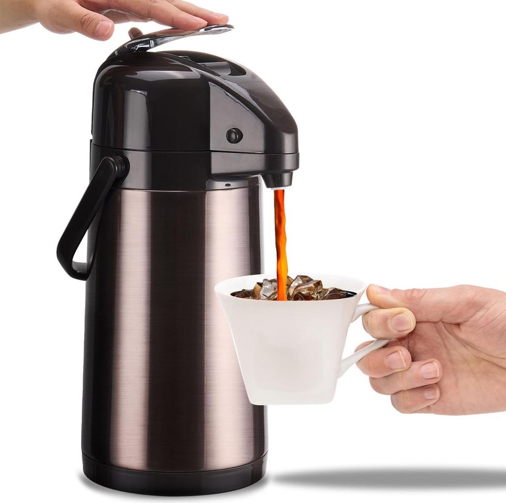 Kaffeekaraffe 2,2L mit Doppelpumpe, 316 Edelstahl Thermokanne für heiße & kalte Getränke, Lazy Susan Boden, 24h Warmhaltefunktion