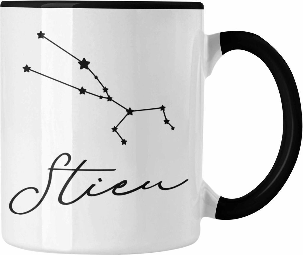 Trendation - Stier Sternzeichen Tasse Geschenk Horoskop Tierkreiszeichen (Schwarz)