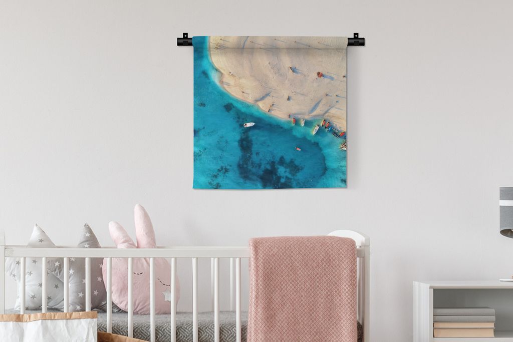 MuchoWow Wandteppich Wandbehang Strand - Boot - Farben 60x60 cm Tapisserie Dekoration Wandtuch - Dekorationen - Wand Decke