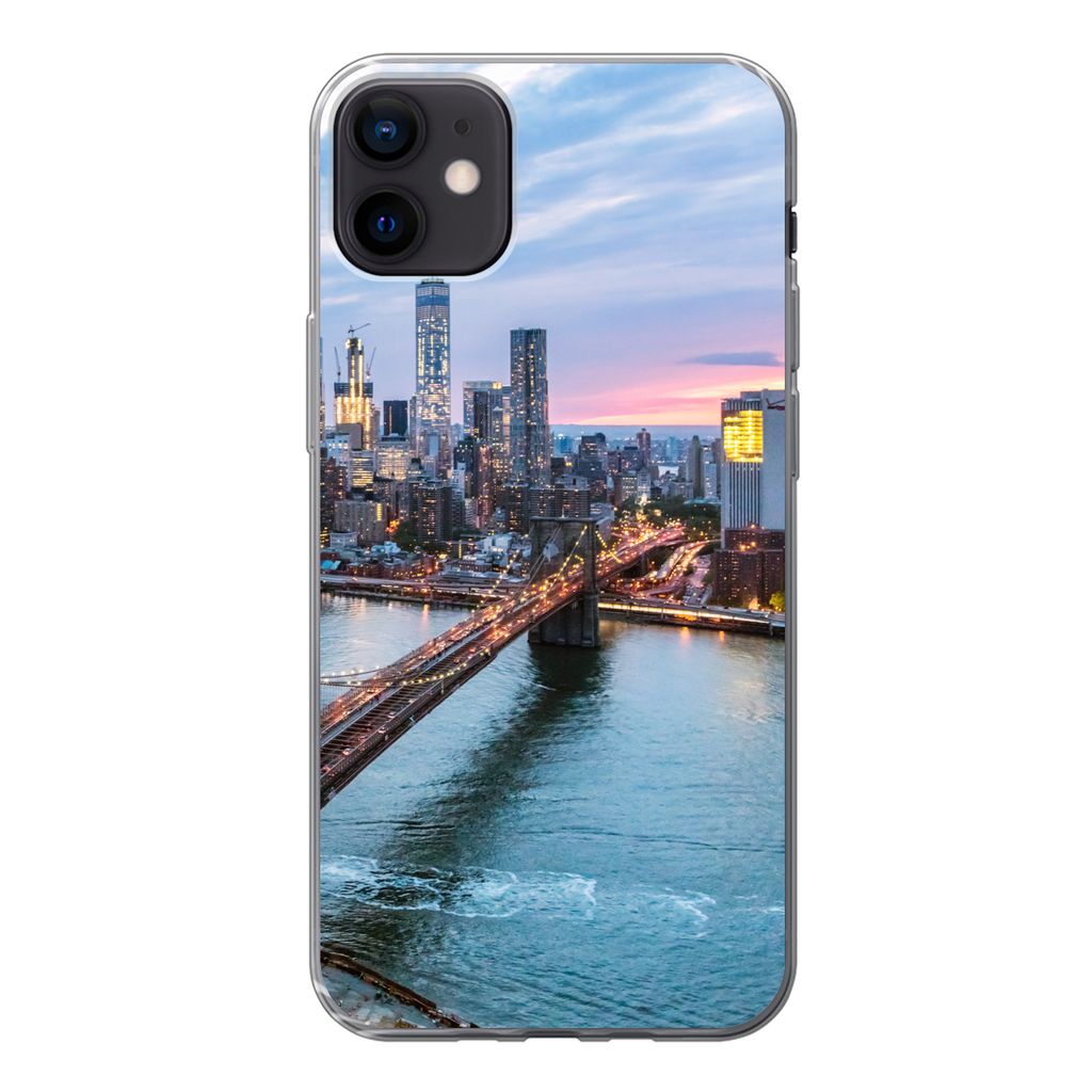 MuchoWow Handyhülle Schutzhülle Hülle für iPhone 12 mini New Yorker Skyline an der Brooklyn Bridge Silikon Softcase Handy Hülle - Bild
