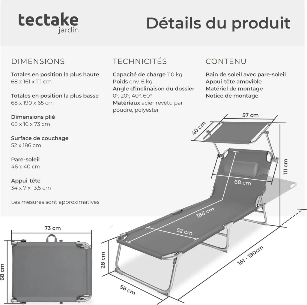 Transat de Jardin CHLOE Gris Anthracite Multi-positions et Confort - 6