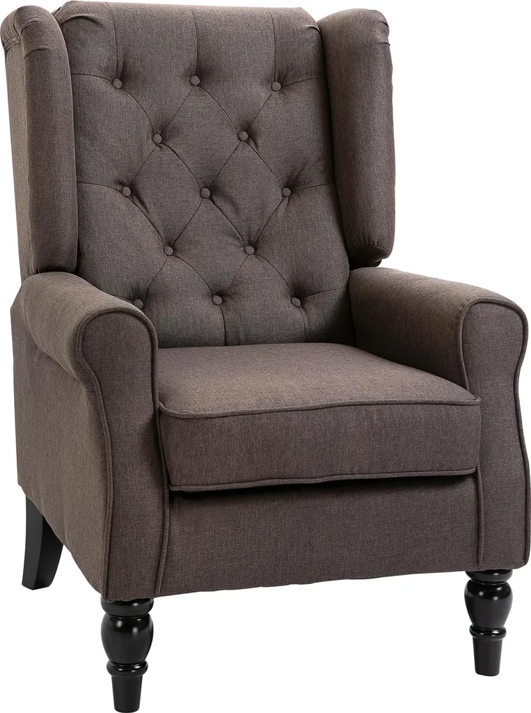 Fauteuil de Salon Classique et Large en Tissu Marron Capitonne Confort