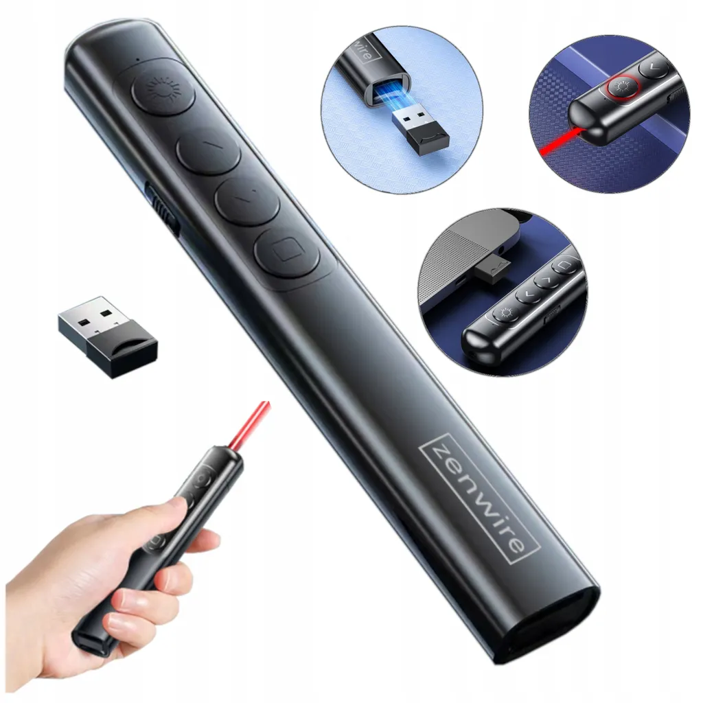 Pointeur laser sans fil noir avec télécommande USB pour présentation - 2