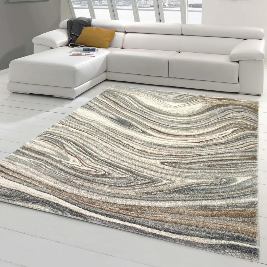Tapis de Salon Moderne Style Marbré Beige et Gris Dimensions 120x170cm