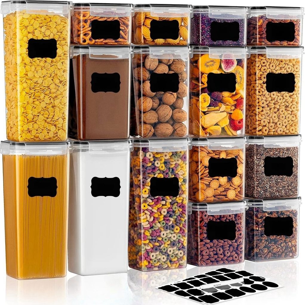 16-tlg Vorratsdosen mit Deckel, Aufbewahrungsbox für Lebensmittel,, Vorratsdose Aufbewahrung, 100% Plastik