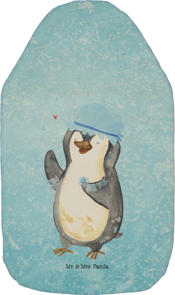 Mr. & Mrs. Panda Wärmflasche Pinguin Duschen - Eisblau - Geschenk, Wärmflaschen, Duschkonzert, Baden, Plüsch, Dusche, gummi, Pinguine, Wärmefla...