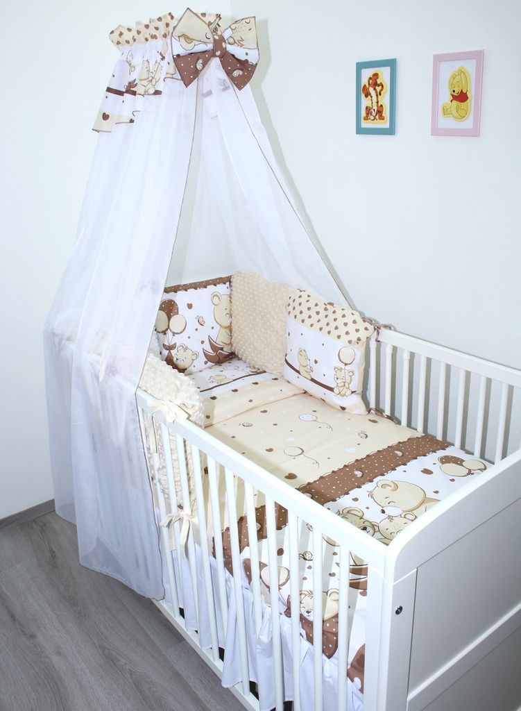 Baby Bettwäsche Bettset MINKY mit 6 x Kissen - 6 teilig -Nestchen Chiffon Himmel - 11. CH11