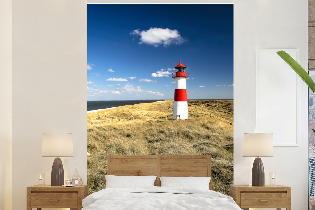 MuchoWow Fototapete für Wohnzimmer oder Schlafzimmer Wandtapete Vinyl Motivtapete Deutschland - Leuchtturm - Düne - 195x300 cm - Das Hintergrun...