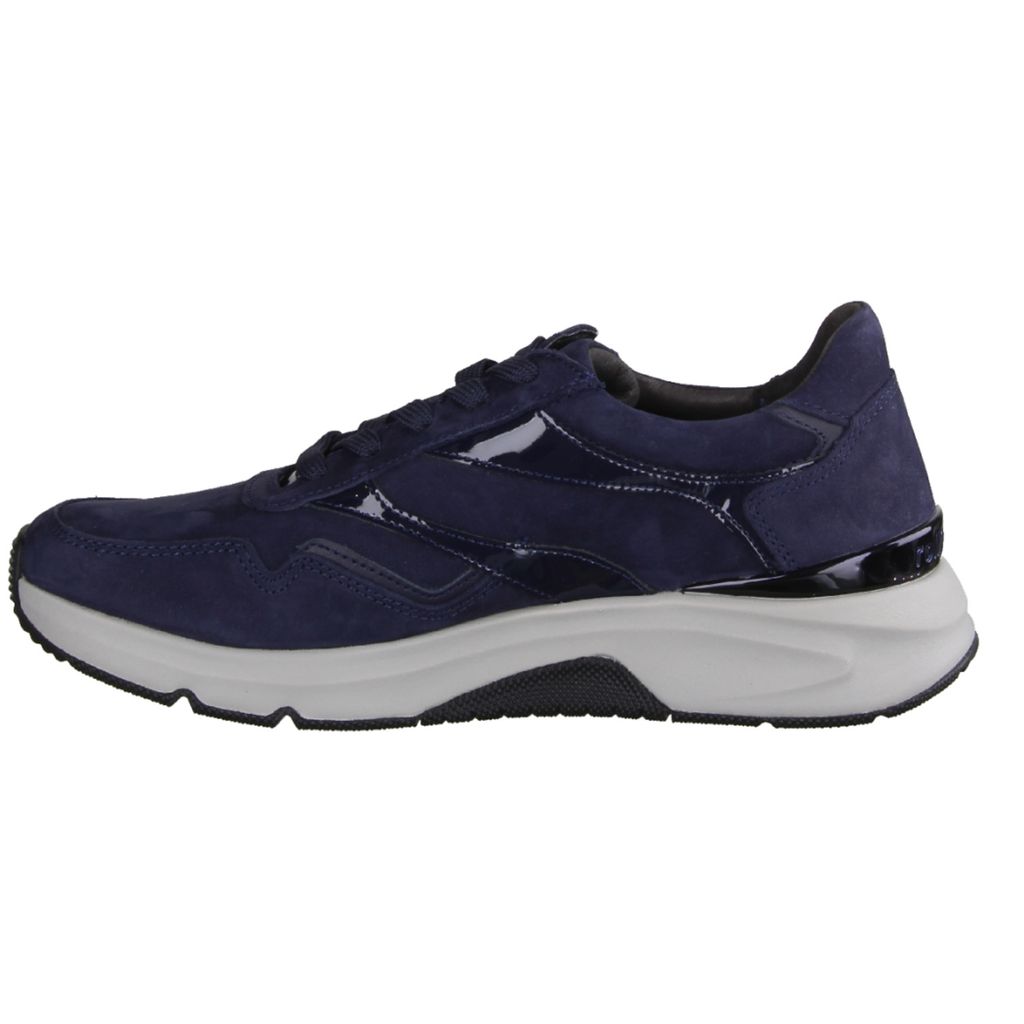 Gabor Comfort 36896-46 Rollingsoft Damen Sneaker, Blue, Leder, - Damenschuhe Bequeme Schnürschuhe, Blau, leder (nubuk tritan/lack)