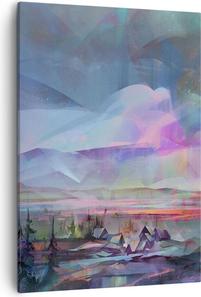 Bild auf Leinwand - Leinwandbild - Einteilig - Berge Baum Wasser - 50x70cm - Wand Bild - Wanddeko - Wandbilder - Leinwanddruck - Kunstdruck - Wandd...