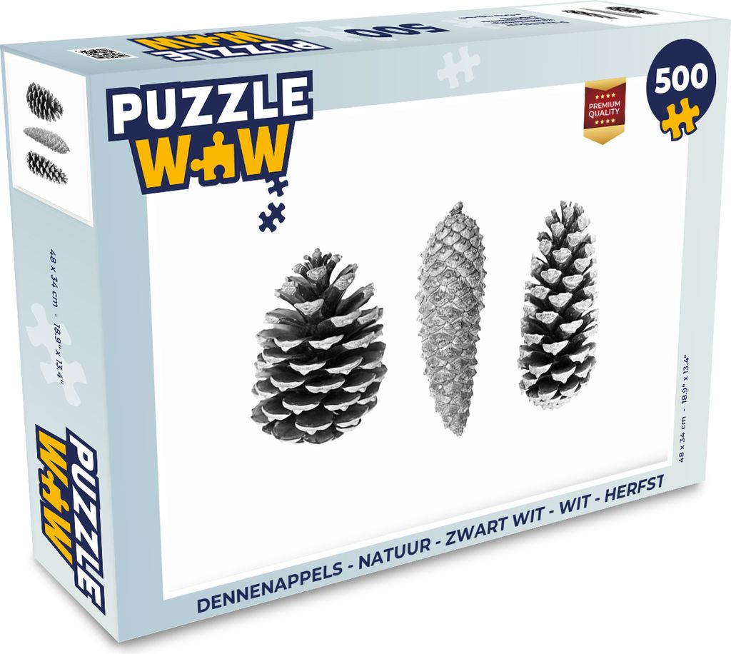 MuchoWow Puzzle 500 Teile Tannenzapfen - Natur - Schwarz und Weiß - Herbst - 500 Teile - Kinder - Selberbauen - Puzzlespiele