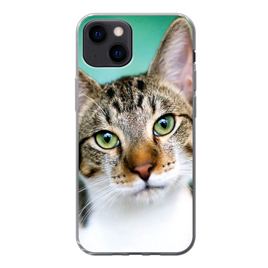 MuchoWow Handyhülle Schutzhülle Hülle für iPhone 13 mini Katze - Porträt - Augen Silikon Softcase Handy Hülle - Softcase