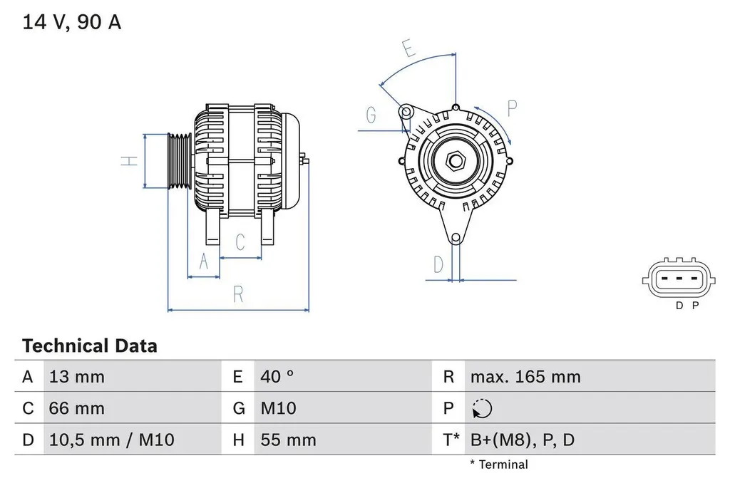Alternateur de Rechange BOSCH 0986082430 pour Circuit Électrique Auto