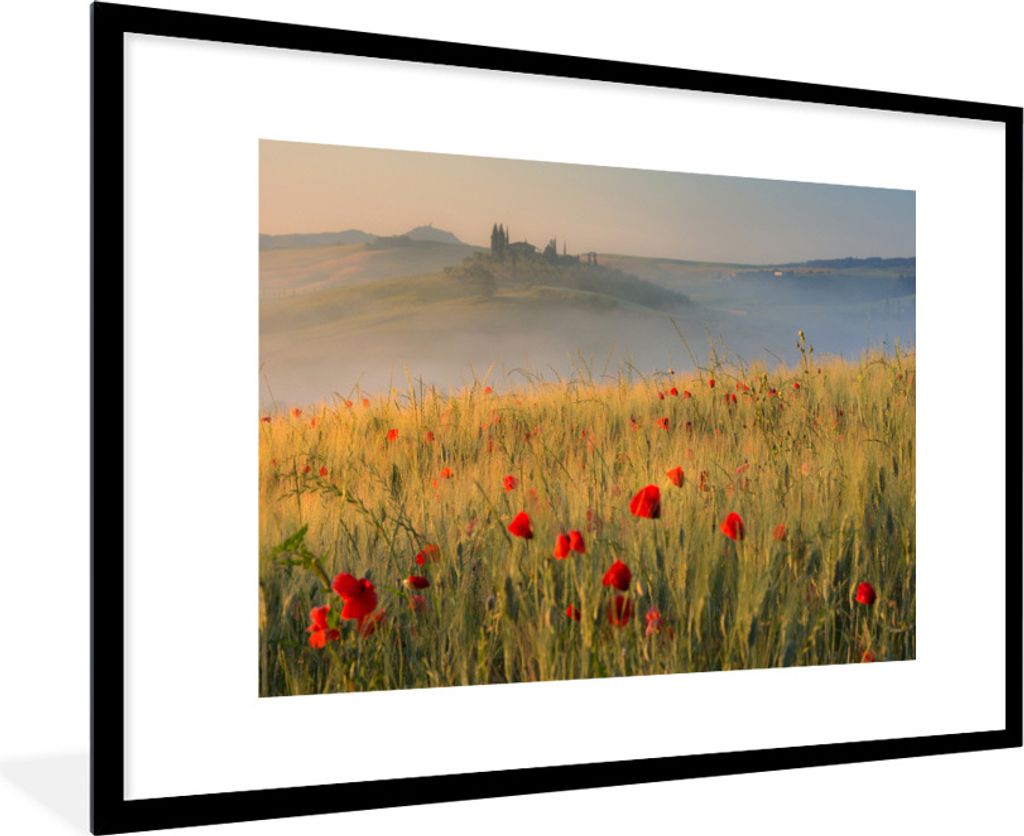 MuchoWow Gerahmtes Poster Toskana - Rosen - Hügel 90x60 cm - Poster mit Schwarzem Bilderrahmen Wandposter Rahmen Foto Bilder - Wanddekoration - ...