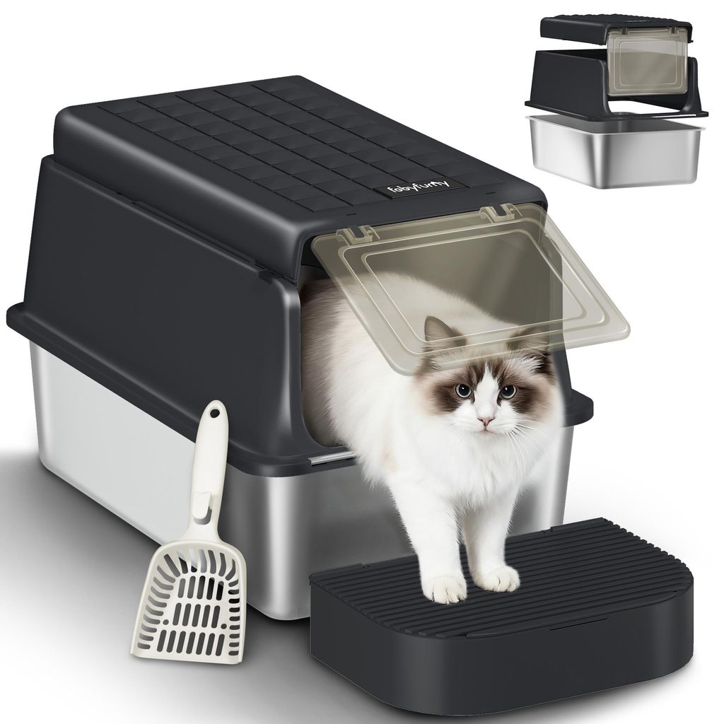 Katzenklo Edelstahl, XXL Katzentoilette,  Schwarz Produktbild 
