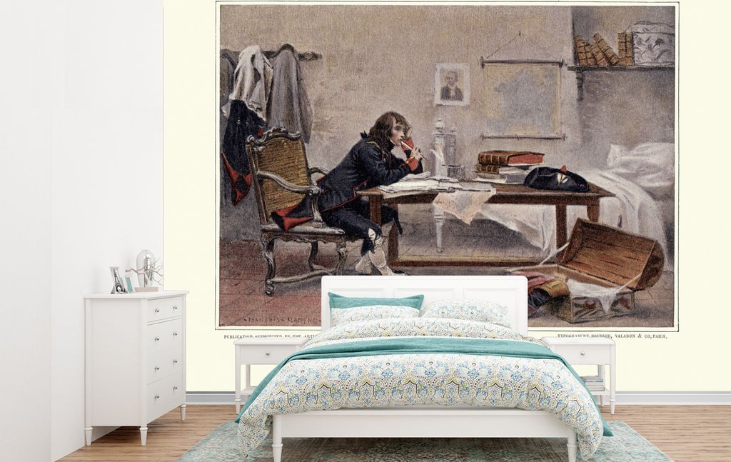 MuchoWow Fototapete für Wohnzimmer oder Schlafzimmer Wandtapete Vinyl Motivtapete Illustration von Napoleon Bonaparte an einem Tisch - 305x220 c...