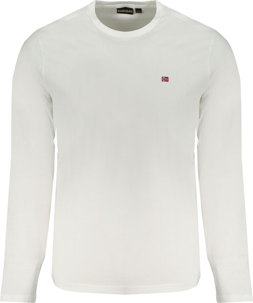 Weißes Langarmshirt für Herren mit Stickerei und Rundhalsausschnitt