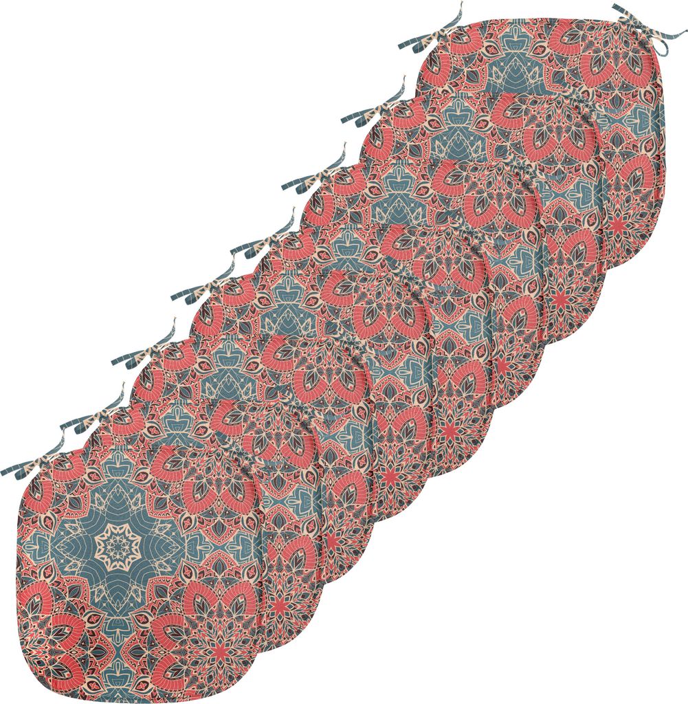 ABAKUHAUS Mandala Polster für Esszimmerstühle, Kultur Blumen, Dekoratives wasserfestes Kissen mit Riemen für Küchensitze, 40 cm x 40 cm-8er Pac...