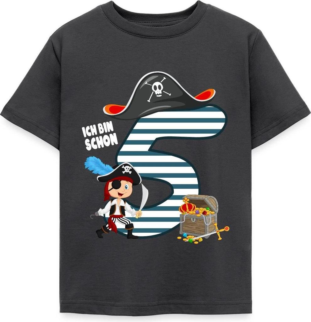 Spreadshirt 5. Geburtstag Schon Ich Schon Bin Fünf Pirat Schatz Kinder T-Shirt, 110/116 (5-6 Jahre), Dunkelgrau