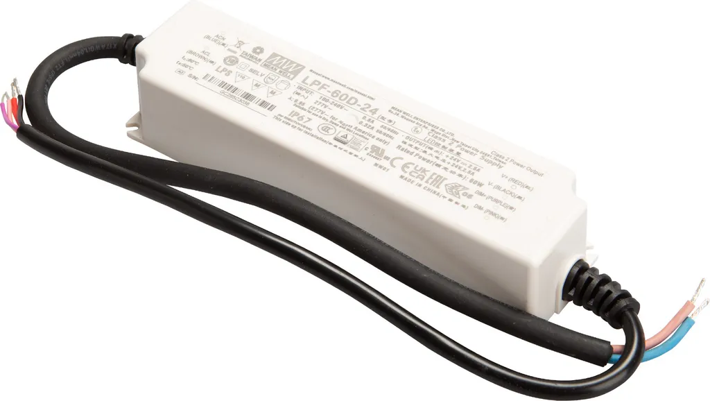 Alimentation Étanche 24V pour Ruban LED Extérieur Mean Well 60W IP67