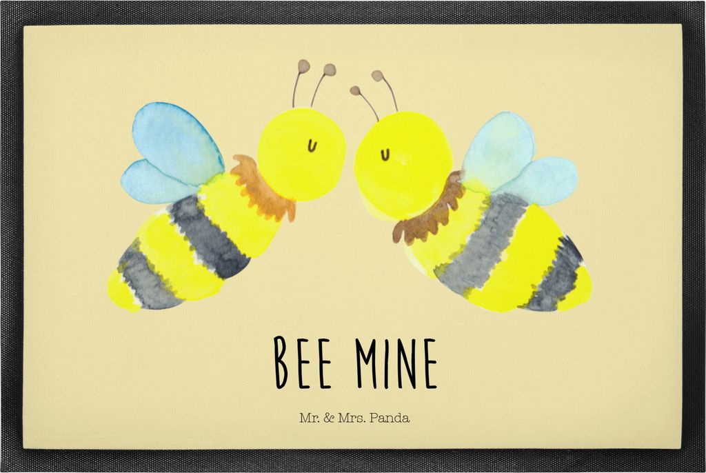 Mr. & Mrs. Panda fußmatte Biene Liebe 40 x 60 cm - Gelb Pastell - Geschenk, Türmatte, Schuhabstreifer, Bodenvorleger, Schmutzmatte, Schmutzfangmatte