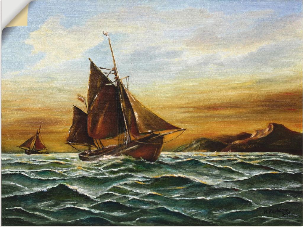 ARTland Wandbild, selbstklebend Segelschiff auf See - maritime Malerei Größe: 40x30 cm