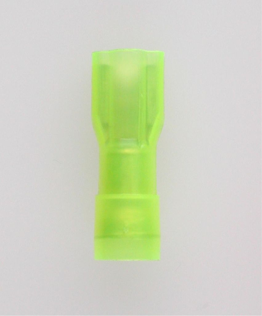Flachsteckhülsen, Steckgröße 6,3 x 0,8mm vollisoliert, mit Isolationscrimp Querschnitt 4mm² - 6mm² gelb, transparent -
